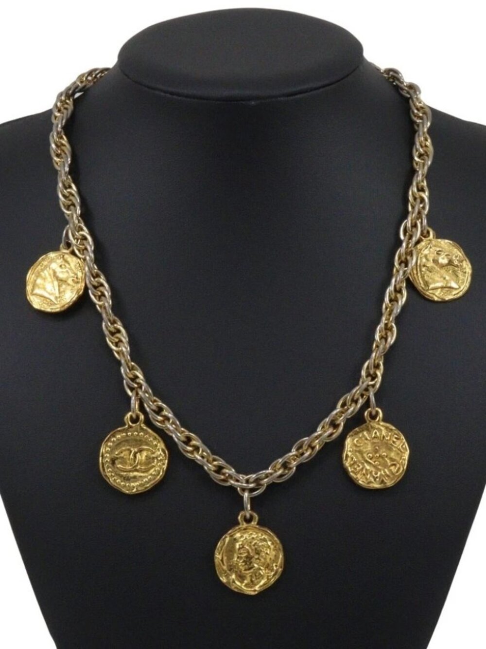 CHANEL COCO Mark coin charm Necklace vintage Plated Gold 74g Women